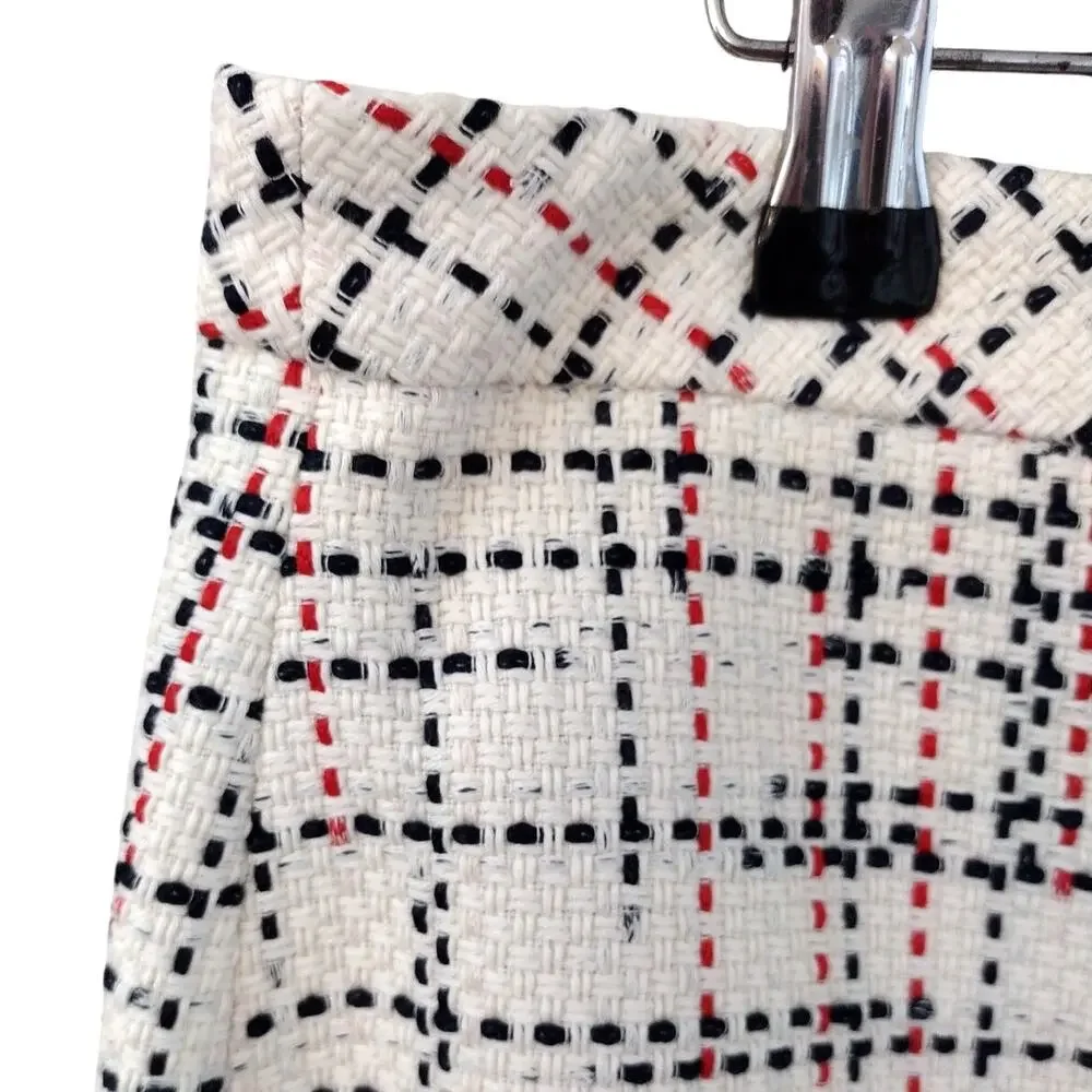 Banana Republic NEW Ivory with Black & Red Plaid-Style Weave Pencil Skirt Sz 14